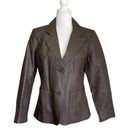 Metro  Style Chocolate Brown Leather Button Up Collared Jacket 12 Photo 0