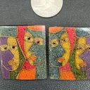 Vintage 70's Modernist Colorful Abstract Faces Resin Lucite Large Earrings 16.8g Photo 4