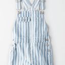 American Eagle  High Waisted Tomboy Shortall Bibs Blue & White Stripes Size Small Photo 2