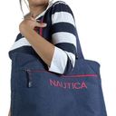 Nautica  Zip Top Embroidered Navy + Red Preppy Oversized Tote Bag Photo 1