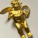 None Angel Cherub with Rhinestone on Wings Brooch Pin Gold Tone Vintage Photo 4