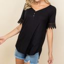 a.gain  Black Plus Size Lace Trimmed Short Sleeve Henley Top 1X 2X 3X Photo 2