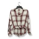 Lou & grey Womens Hi Lo Top Beige Red Plaid Long Sleeve Button Cuff XS Photo 0