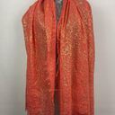 Cynthia Rowley Coral Gold Sheer Lightweight Rectangular Scarf with Fringe Hem Photo 6