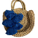 Krass&co Brunna . Rounded Small Straw Tote Purse with Blue Tassels Photo 0