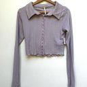 Free People NWT  Cropped Pointelle Long sleeve Knit Lavender Button Up Top M Photo 0