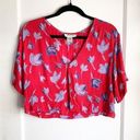 American Vintage Vintage Cropped Top Blouse 1990s One Button Open Front Overlay Top Floral Red S Photo 0