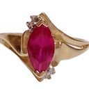 Ruby 10k 10KT Fine Solid Yellow Gold Marquise Red  Diamond Ring Sz 7 Photo 0