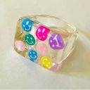 NWOT clear resin chunky multicolored smiley face preppy retro ring Multiple Photo 1