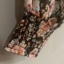 Elan  Women’s Floral Sheer Smocked Cuff Tie Front Turtleneck Blouse Size S Photo 2