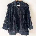 Torrid  Sz 4 4X Women Plus Black Full Lace Ruffle Bomber Zip Front Jacket 3/4 Slv Photo 0