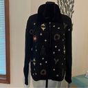 Croft & Barrow VTG  Womens Ramie Blend Christmas Zip Sparkly Sweater Size L Black Photo 2