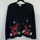 Dress Barn Vintage  Women's Black Cardinals Embellished Holiday Sweater Size L Photo 0