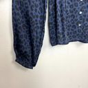 Marine layer  Rory Ruffle Blouse Blue Cheetah Print Size S Long Sleeve Relaxed Photo 7