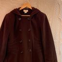 st. john's bay Women’s  Brown Wool Peacoat Hooded Buttons Lined - Size Large Photo 2