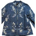 Vintage Denim & Co floral embroidered denim zip up jacket sz M womens cottagecor Blue Size M Photo 3