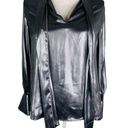 Who What Wear  Tie Neck Blouse M Gunmetal Silver Futuristic New Photo 5