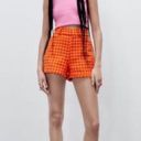 ZARA Orange Houndstooth Tweed Shorts Photo 0