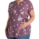 The Moon Full Segura Short Sleeve Tie Waist Maternity Blouse Light Purple Floral 2X Photo 0