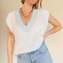 Vintage 1980s Memphis Jones White Pastel Striped Deep V Sweater Chunky Knit Vest Size L Photo 4