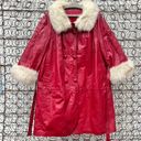 ma*rs Vint 60s 70s Red Leather & Silver Fox Fur Collar  Claus Christmas Trench Coat Photo 0