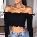 Debut Ruffle off shoulder crop ribbed knit long sleeve Photo 2