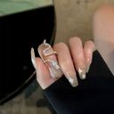 18K White Gold Plated Adjustable Rhinestones Snake Ring for Women Silver Photo 3