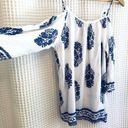 PacSun Blue and White Print Off the Shoulder Top Devi M Photo 0