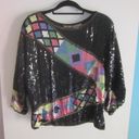 Scala  Vintage Sequin Top Womens Size L Long Dolman Sleeve Blouse Silk Colorful Photo 5