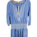 Shoshanna  Womens size Large Chambray Smocked Waist Boho Blue Embroidered Dress Photo 2