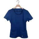 Jaanuu  Women's Side Zipper Chiffon Scrub Top Navy Blue Fitted Size Medium Photo 1