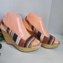 Anne Klein  Fortuna Stripe Fabric Slingback Rattan Wedge Sandals Boho 6M Photo 0