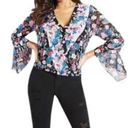 Guess  Serenade flirty floral wrap blouse deep V neck bell sleeve size M Photo 1