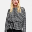 ZARA  Basic Plaid Tie Boxy Long Sleeve Black White Top Crew Neck sz M Photo 0