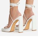 EGO NWOT ~  Gemini Strappy White Square Toe Lace Up Platform Heels ~ Women's 7 Photo 1