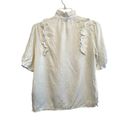 Zadig & Voltaire  Short Sleeve Silk Blouse Size Medium Cream Ruffle Coquette FLAW Photo 1