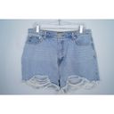 Missguided  Light Blue Extreme Rip Hem High Waist Denim Shorts Size 12 Photo 3