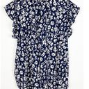 Loft Floral Navy White Ruffle Sleeve High Neck Top Size Large Photo 1