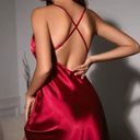 Boutique Nightdress /Contrast Lace Frilled Crisscross Backless Slit Hem Satin Cami Nightdress (M) Photo 1