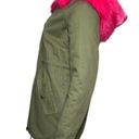 Vera & Lucy  Women’s Size S Green Pink Faux Shearling Lining & Hood Parka Jacket Photo 2
