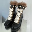 Gucci  Trip Black Lace Up Heel Combat Boots with Fur Trim & Pearl Details Size 5 Photo 1