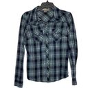 Arizona Jeans Arizona Pearl Snap Western Shirt Size Large Blue Green Plaid Womens 100% Cotton Photo 0