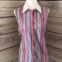 Striped Button Down Sleeveless Shirt Multi Size M Photo 2