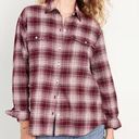 Old Navy  NWT Maroon White Plaid Loose Flannel Boyfriend Shirt Photo 0