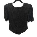 Laurence Kazar Vintage  New York Black Beaded V Neck Short Sleeve silk xl Top Photo 2