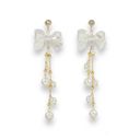 Elegant Bow White Pearl Dangle Drop Earrings for Women Gold Photo 0