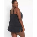 Cacique new LANE BRYANT SWIM BLACK NO WIRE LACE-UP BLOUSON TANKINI TOP PLUS SZ 36 Photo 1