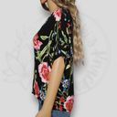 Carmen Marc Valvo Carmen Marc Volvo Black Floral Dolman Short Sleeve Oversized T-Shirt Size XS Photo 1