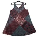 Ban Jara  Womens Large Red Blue Mixed Print V-Neck Tank Dress with Pockets Photo 1