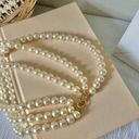 American Vintage Vintage “Morgana” Gold Hook Clasp Three Strand Pearl Necklace Chunky Statement Photo 5